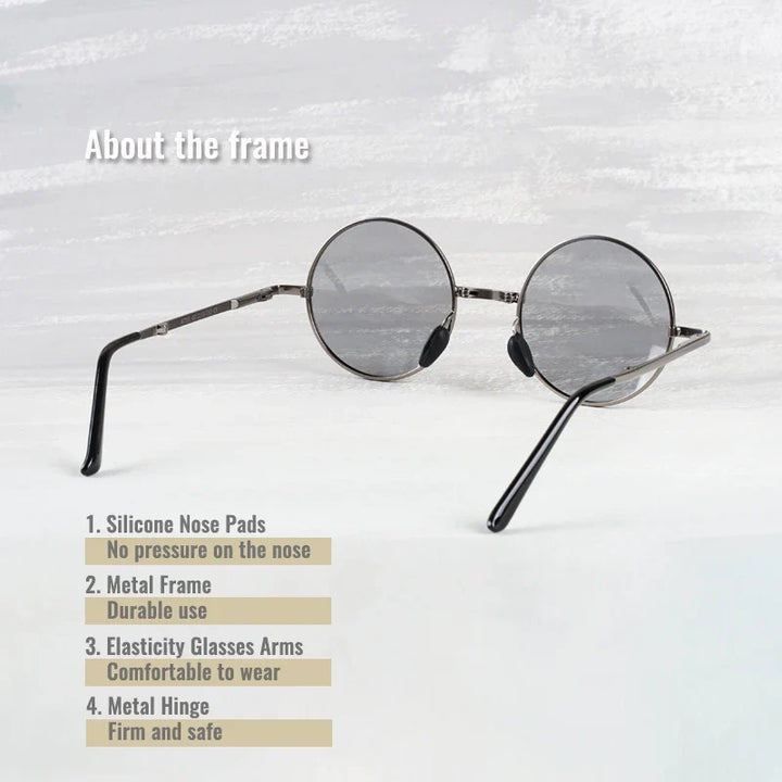 Photochromic Sunglasses Foldable Polarized Round Frame Summer 2026 Glare Reduction for Driving