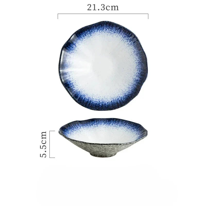 Japanese Ceramic Noodle Bowl Lotus Pattern Salad Bowl