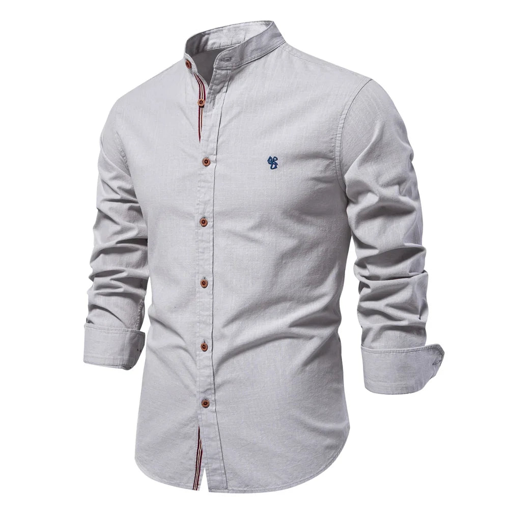 Cotton Long Sleeve Shirt for Men - Solid Color Casual Wear, High Quality