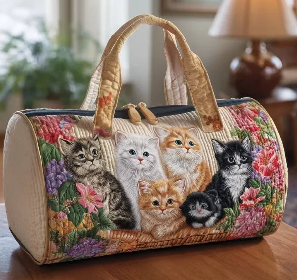 Soft Unisex Travel Tote - Quilted, Cat-Embroidered Fabric, For Beach, Hiking, Camping