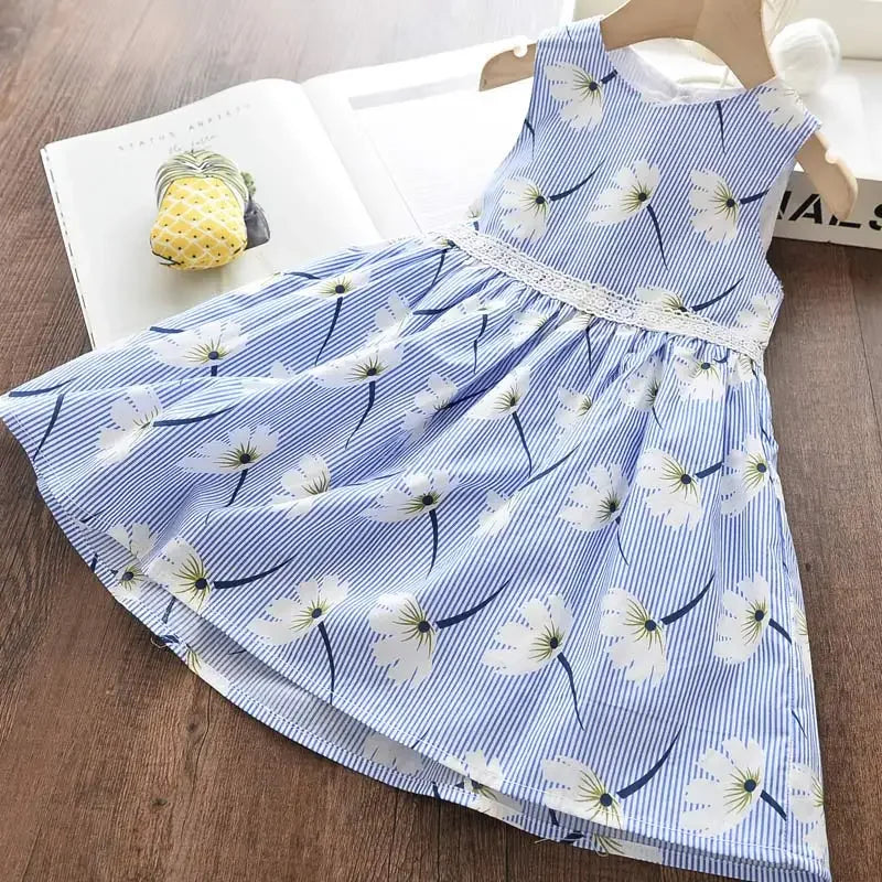 Lightweight girls’ dress – flowy a-line, floral butterfly print, casual wear for everyday adventures
