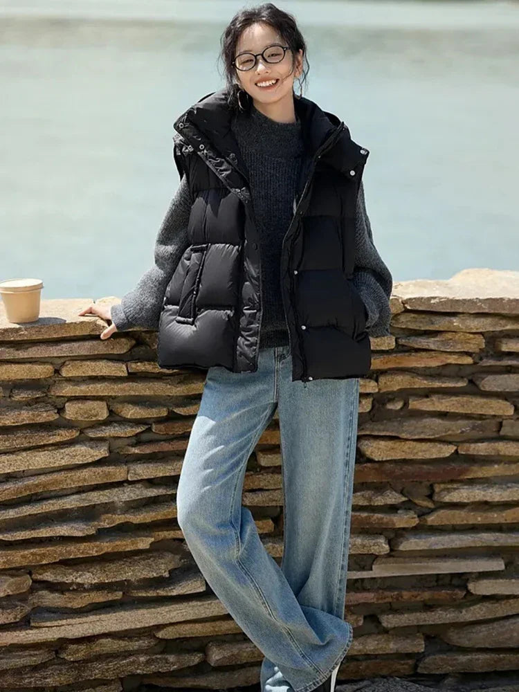 Insulating Women’s Hooded Puff Vest - Hip-Length, Down