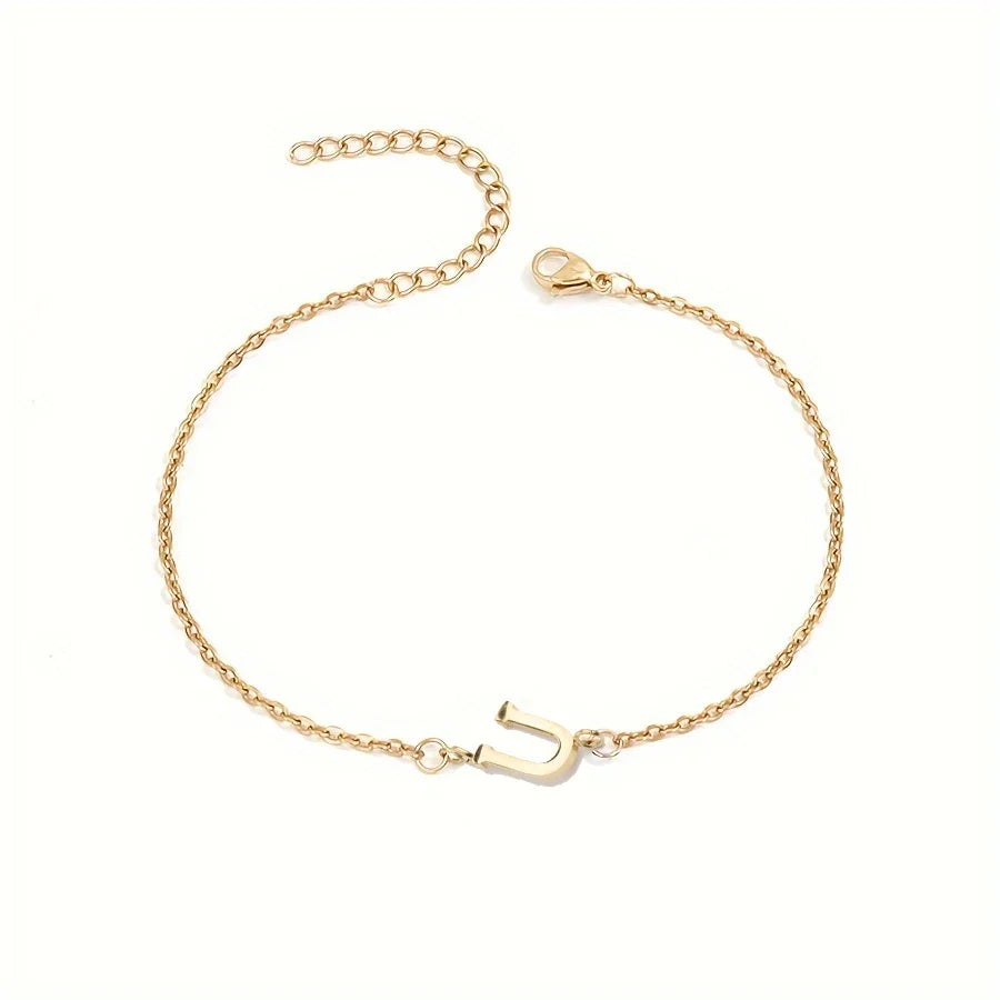 Initial Letter Bead Bracelet Thin Chain Minimalist Elegant