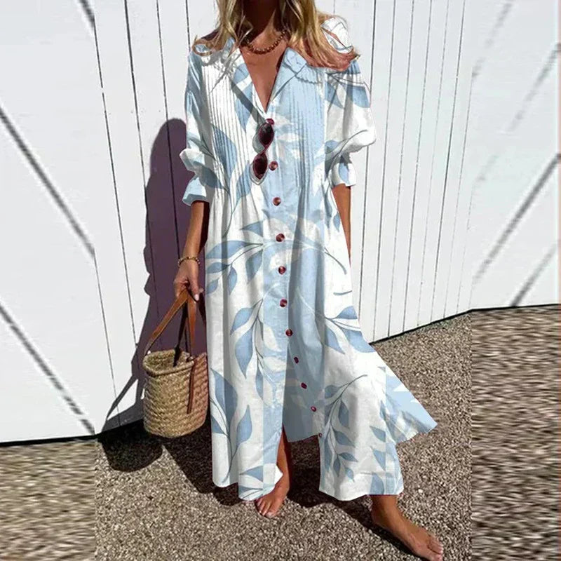Boho Floral Maxi Dress for Women, Elegant Deep V-Neck Long Dress with Flowy Silhouette, Lightweight Summer Style