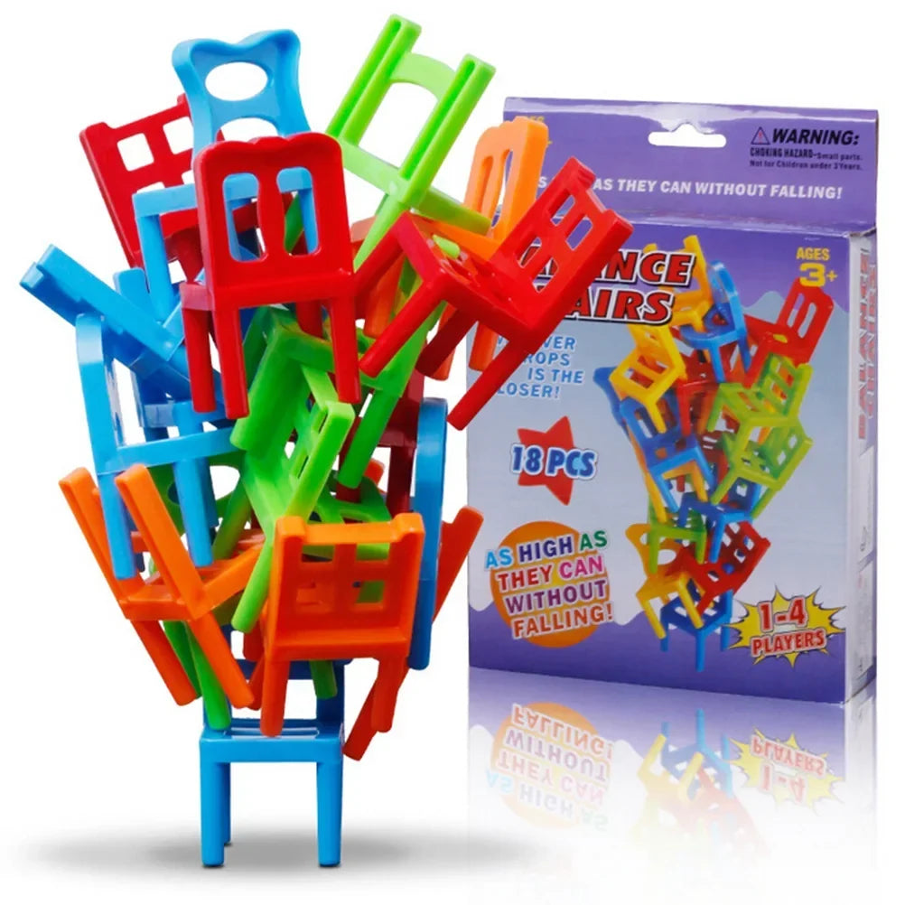 Educational Balance Chairs Game for Kids - colourful 18-Piece Toy Set, Eco-Friendly ABS Plastic, Fun Learning Activity