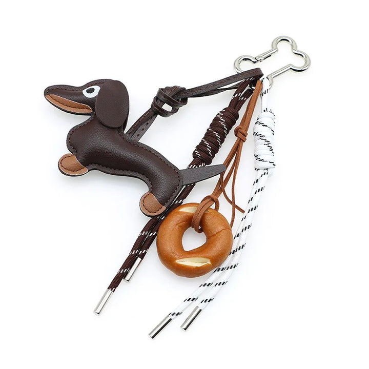Dachshund Pu Leather Bag Charm Baseball Keychain Gift