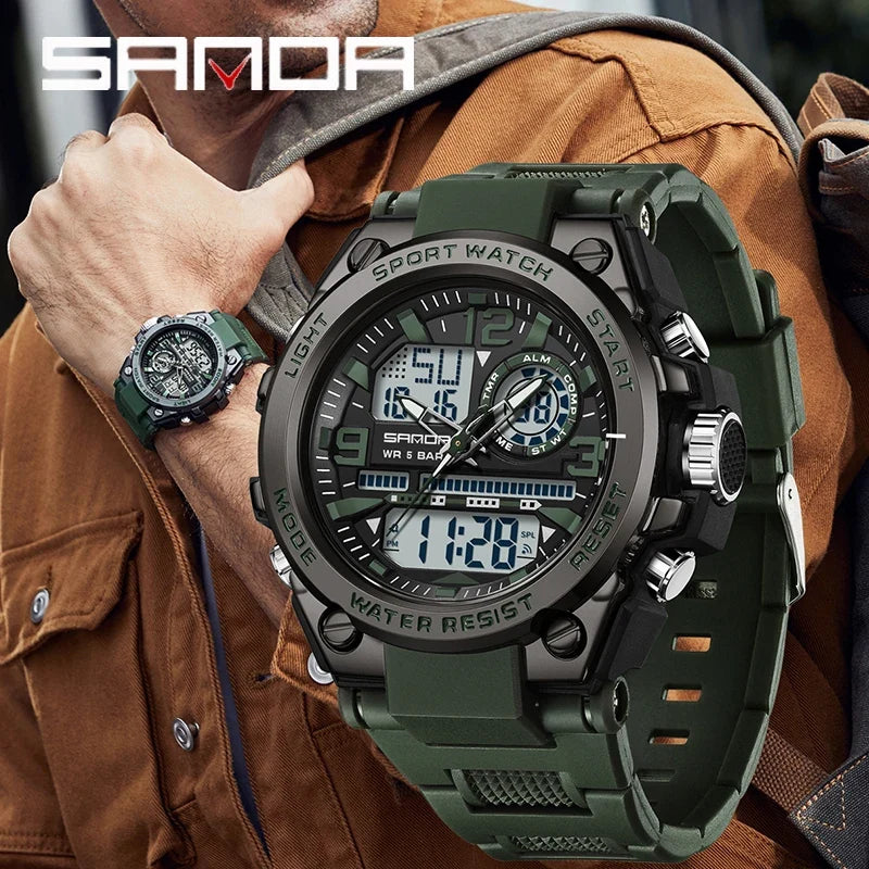 Digital Sports Watch Dual Display LED Military Style Rugged Watch Fall 2026 Water Resistant