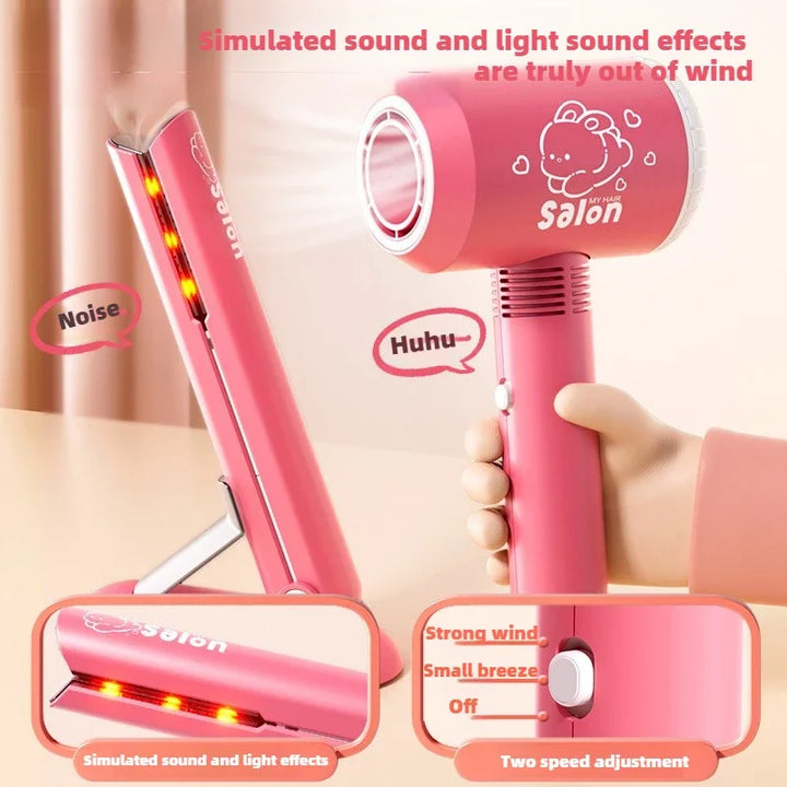 Kids Hair Salon Set Pink Pretend Play Styling Kit With Hair Dryer And Accessories Fall 2025 Gift