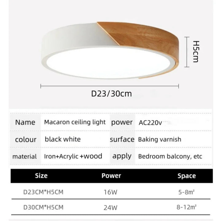 Japandi Led Ceiling Light Nordic Wood Modern Soft Glow Diffuser