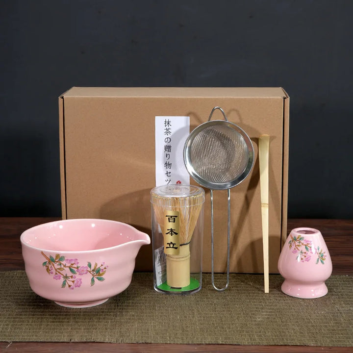 Matcha Tea Set Porcelain Bowl Bamboo Whisk Traditional Box