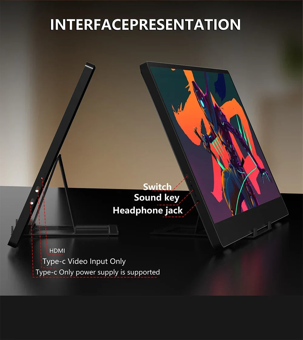 Portable 14 Inch Monitor 178 Degree View Built In Speaker