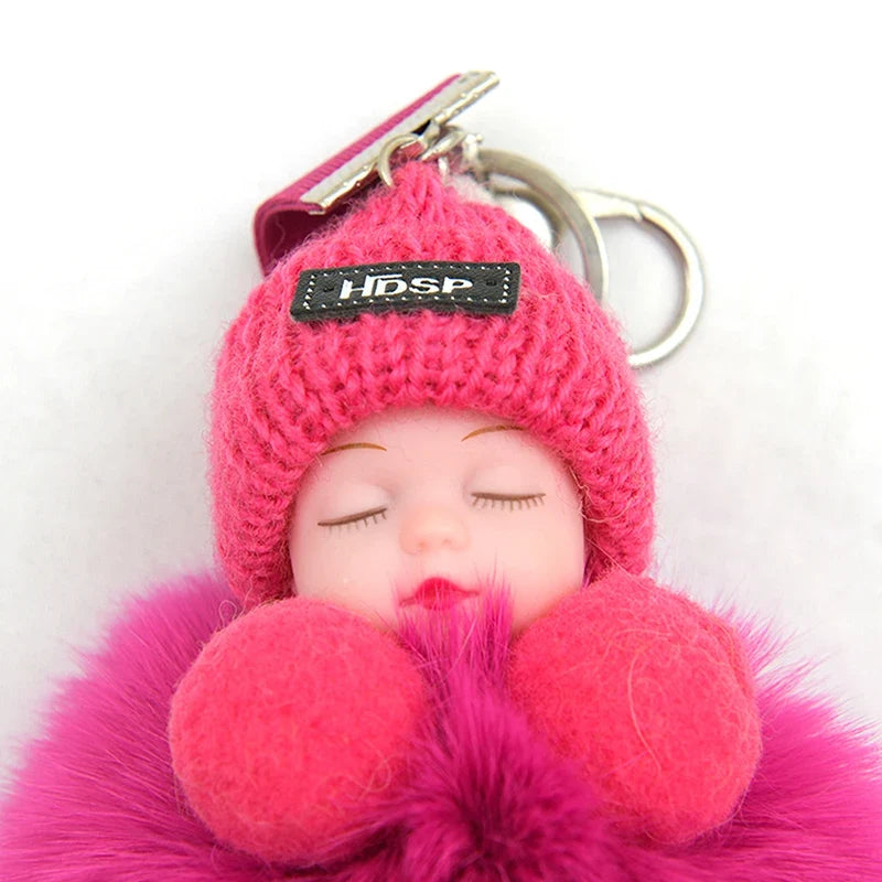 Pompom Sleeping Baby Keychain Plush Bag Charm Cute Gift