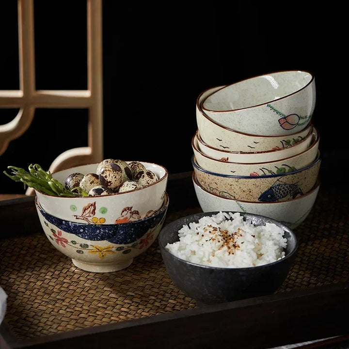 Ceramic 4.5 Inch Japanese Rice Bowl Retro Home Tableware