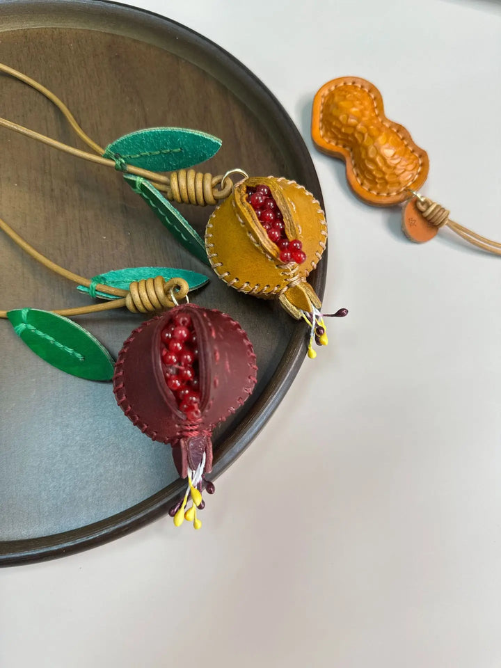 Pomegranate Leather Charm Keychain Bag And Car Decor