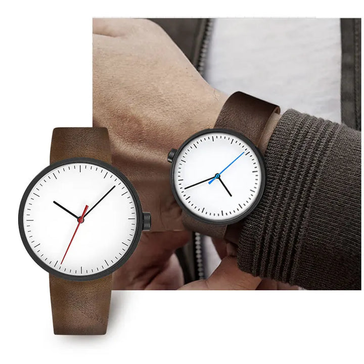 Classic unisex quartz wristwatch – leather strap, round dial, minimalist everyday timepiece