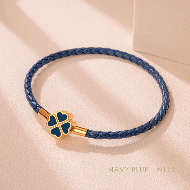 Four Leaf Clover Braided Leather Lucky Bracelet Gift
