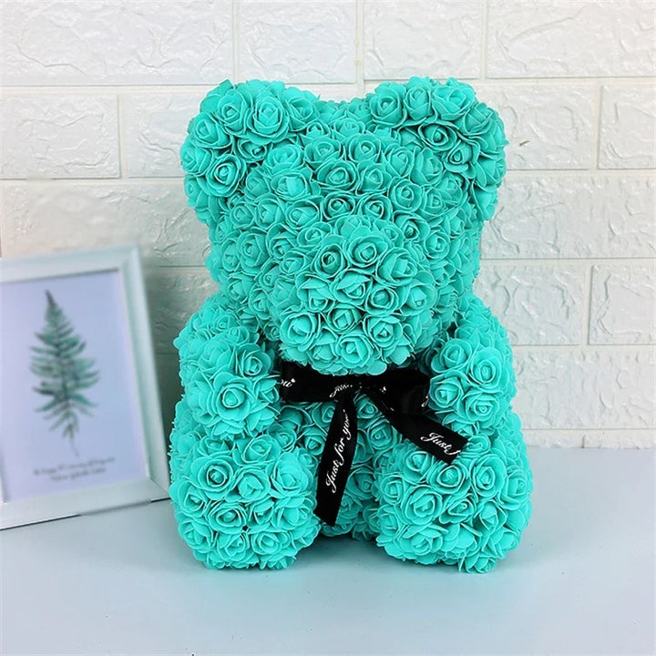 Faux Rose Teddy Bear with Gift Box and Lights - Romantic Anniversary or Valentine&