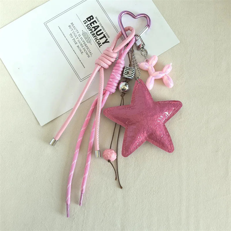 Y2K Leather Star Keychain Dachshund Bag Charm Anti Lost