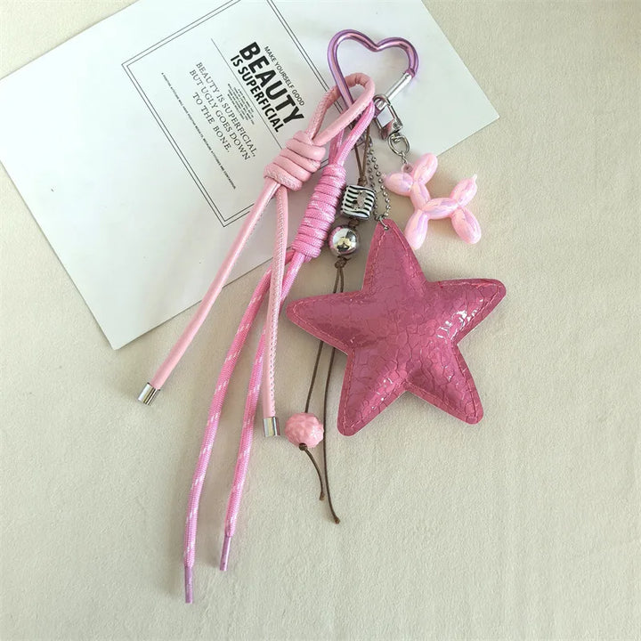 Y2K Leather Star Keychain Dachshund Bag Charm Anti Lost