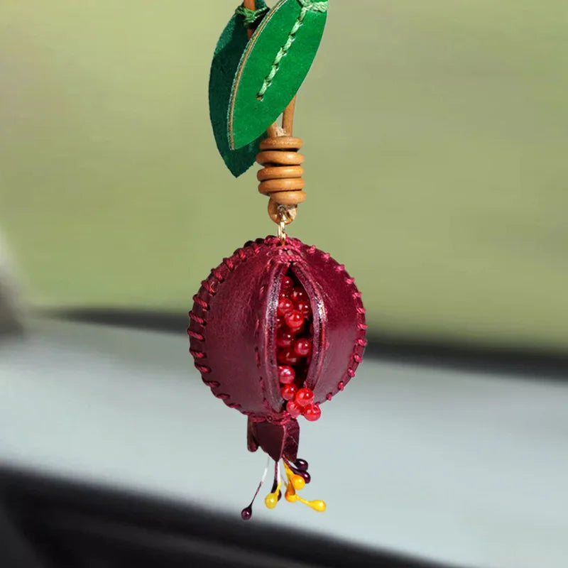 Pomegranate Leather Charm Keychain Bag And Car Decor