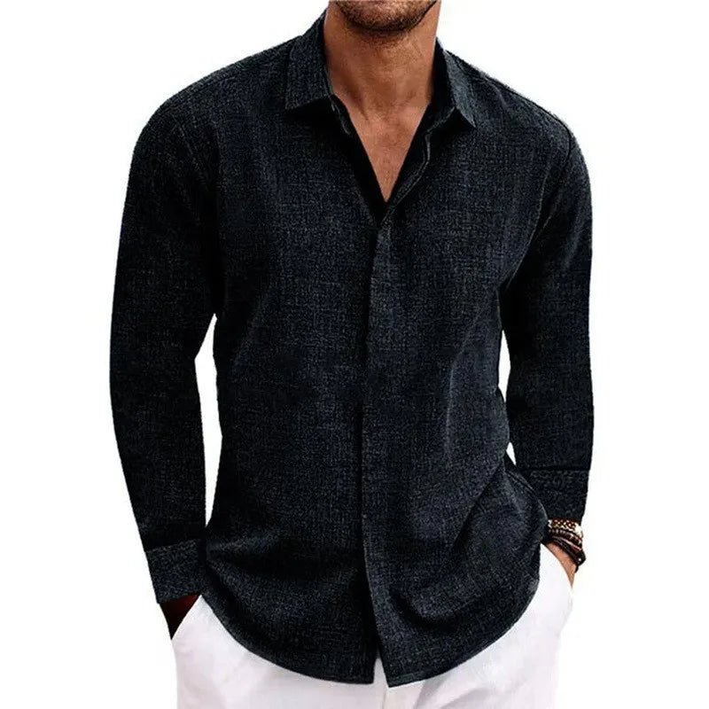 Men’s Long Sleeve T-Shirt – Loose Solid Color Casual Top for Plus Size Fashion