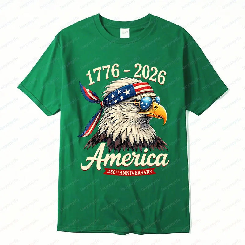 Soft Unisex Bald Eagle Graphic Tee - Short-Sleeve, Durable Cotton, For 250th Anniversary Independence Day Celebration
