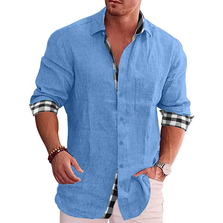 Cotton Linen Plaid Blouse Shirt - Long Sleeve Office Workwear Tops