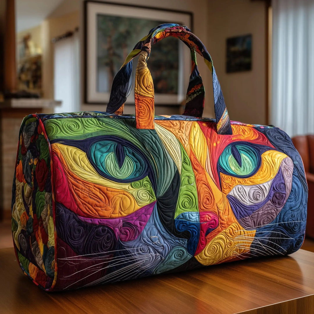Soft Unisex Travel Tote - Quilted, Cat-Embroidered Fabric, For Beach, Hiking, Camping
