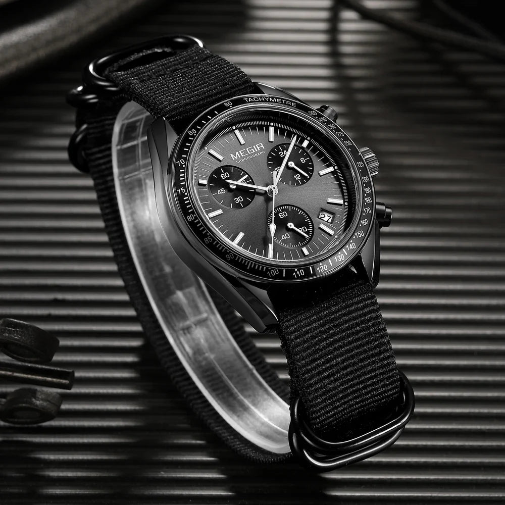Quartz Chronograph Watch Blue Nylon Strap Waterproof