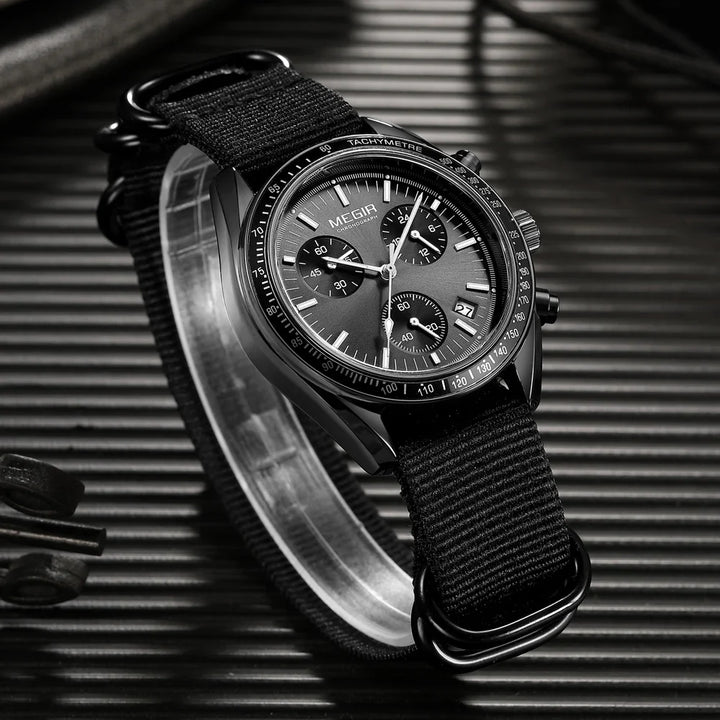 Quartz Chronograph Watch Blue Nylon Strap Waterproof