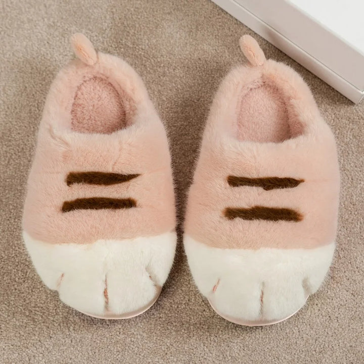 Warm cozy unisex slippers - cat-paw plush design, plush faux fur, indoor winter wear