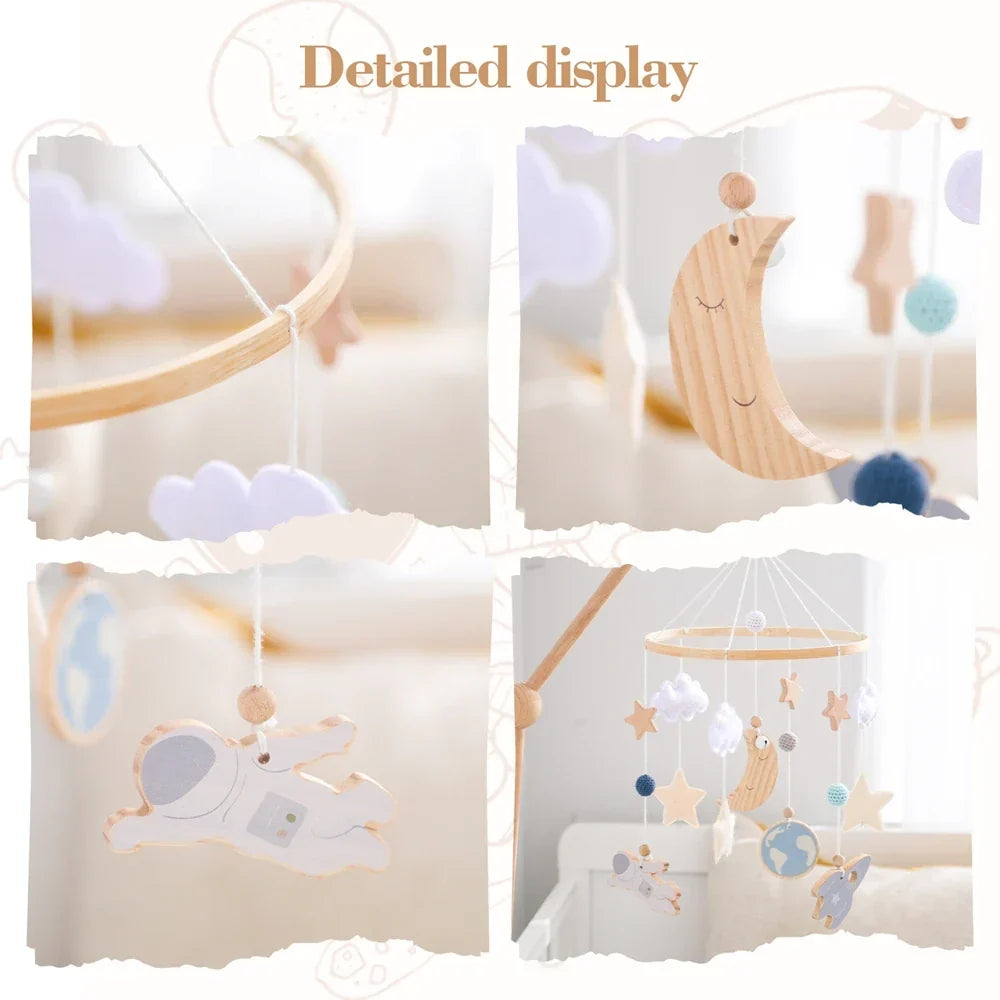 Wooden Rocket Crib Mobile Newborn Sensory Toys Soothing