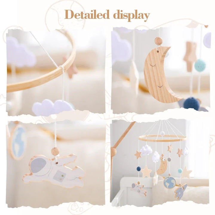 Wooden Rocket Crib Mobile Newborn Sensory Toys Soothing