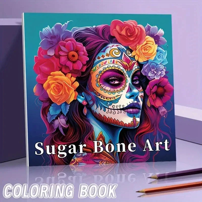 colouring Book Upgraded Thickened Paper Sugar Skull Art Halloween Trend Gift Idea 22 Pages