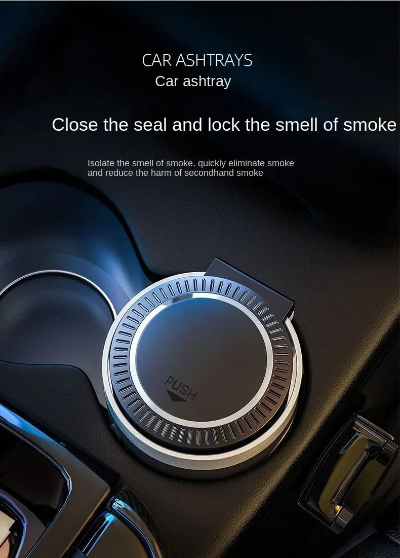 Car Ashtray One-Click Opening with LED Light - Splash Proof Alloy Liner, Automotive Interior Accessory Fall 2026 Gift
