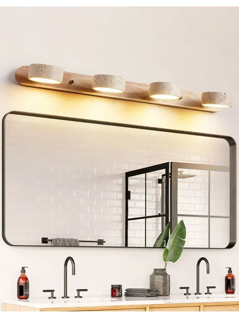 Japandi Wabi Sabi Round LED Wall Light With Mirror Bathroom