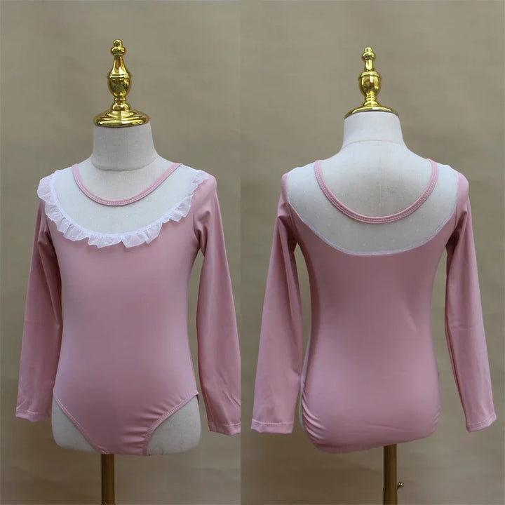 Lightweight girls ballet leotard set - puff-sleeve top, tulle tutu skirt, polyester, for dance class