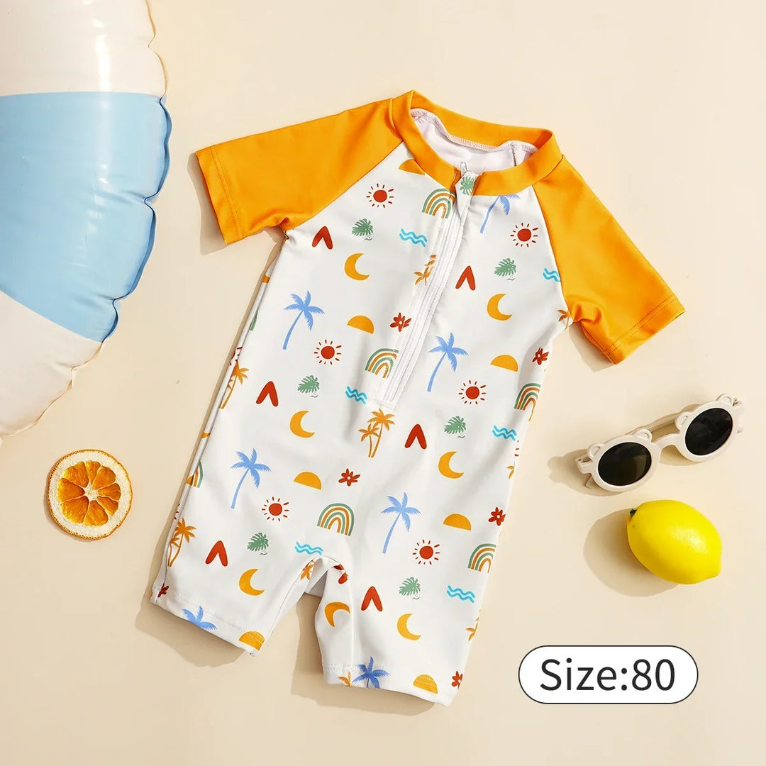 Lightweight durable unisex baby one-piece swimsuit - zip-front, polyester, for summer beach