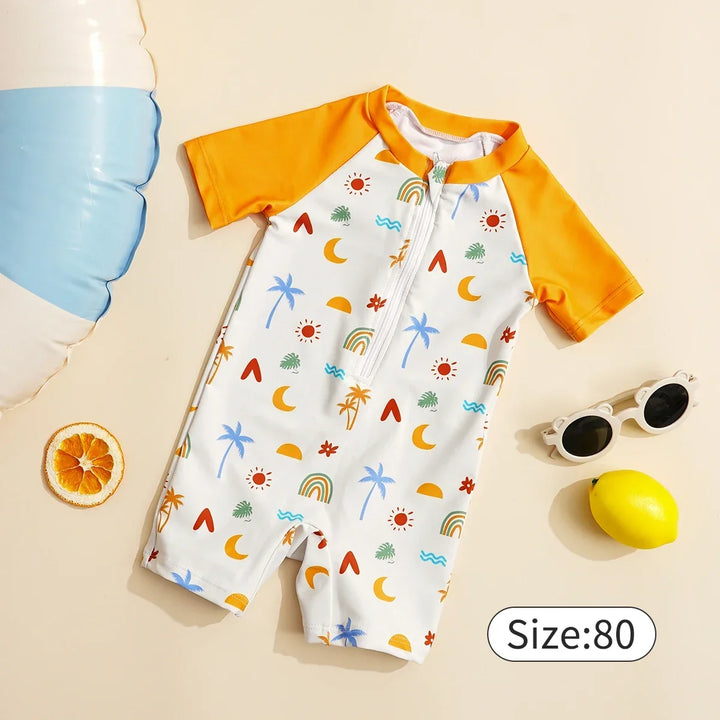 Lightweight durable unisex baby one-piece swimsuit - zip-front, polyester, for summer beach