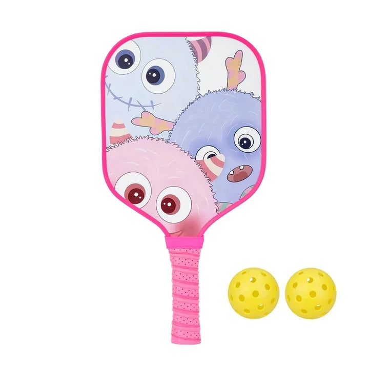 Lightweight Kids Pickleball Paddles Set with Small Grip, Honeycomb Core, Fiberglass, Ages 6-12, Includes 2 Paddles and 2 Balls