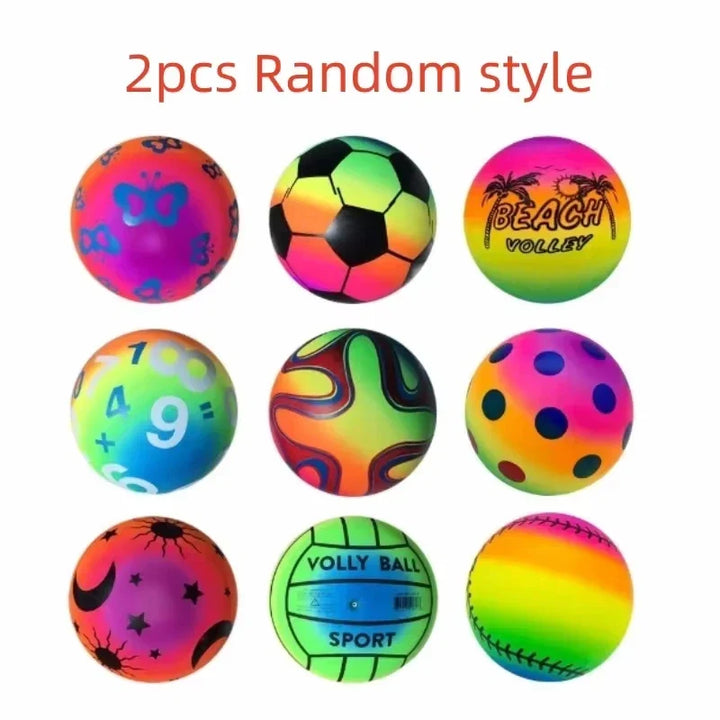 Eco-Friendly Rainbow Ball Toy for Kids, Soft Elastic Leather Ball for Indoor and Outdoor Play, 22 cm Diameter