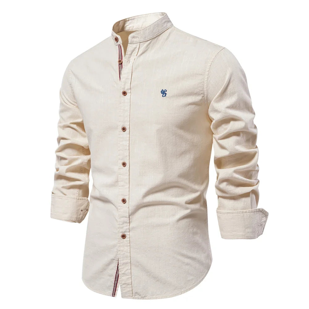 Cotton Long Sleeve Shirt for Men - Solid Color Casual Wear, High Quality