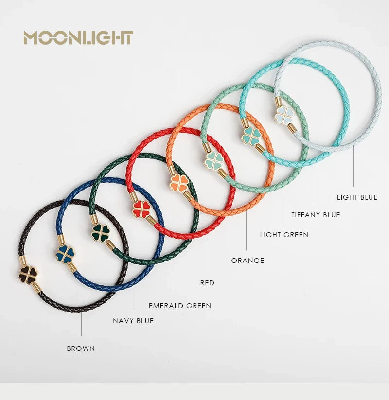 Four Leaf Clover Braided Leather Lucky Bracelet Gift
