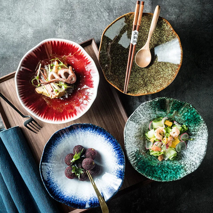 Japanese Ceramic Noodle Bowl Lotus Pattern Salad Bowl