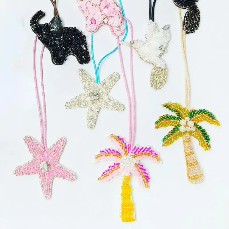 Coconut Tree Sequin Patch Keyring Bag Pendant Handmade