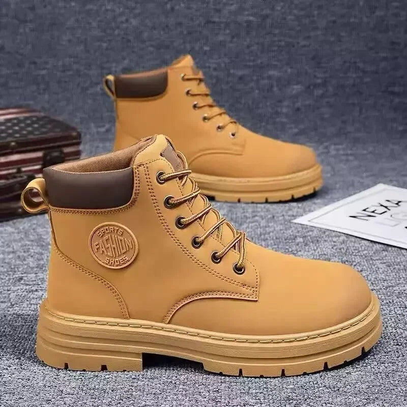 Retro Casual High Top Boots for Men - Winter Chunky Lace-Up Motorcycle Ankle Footwear