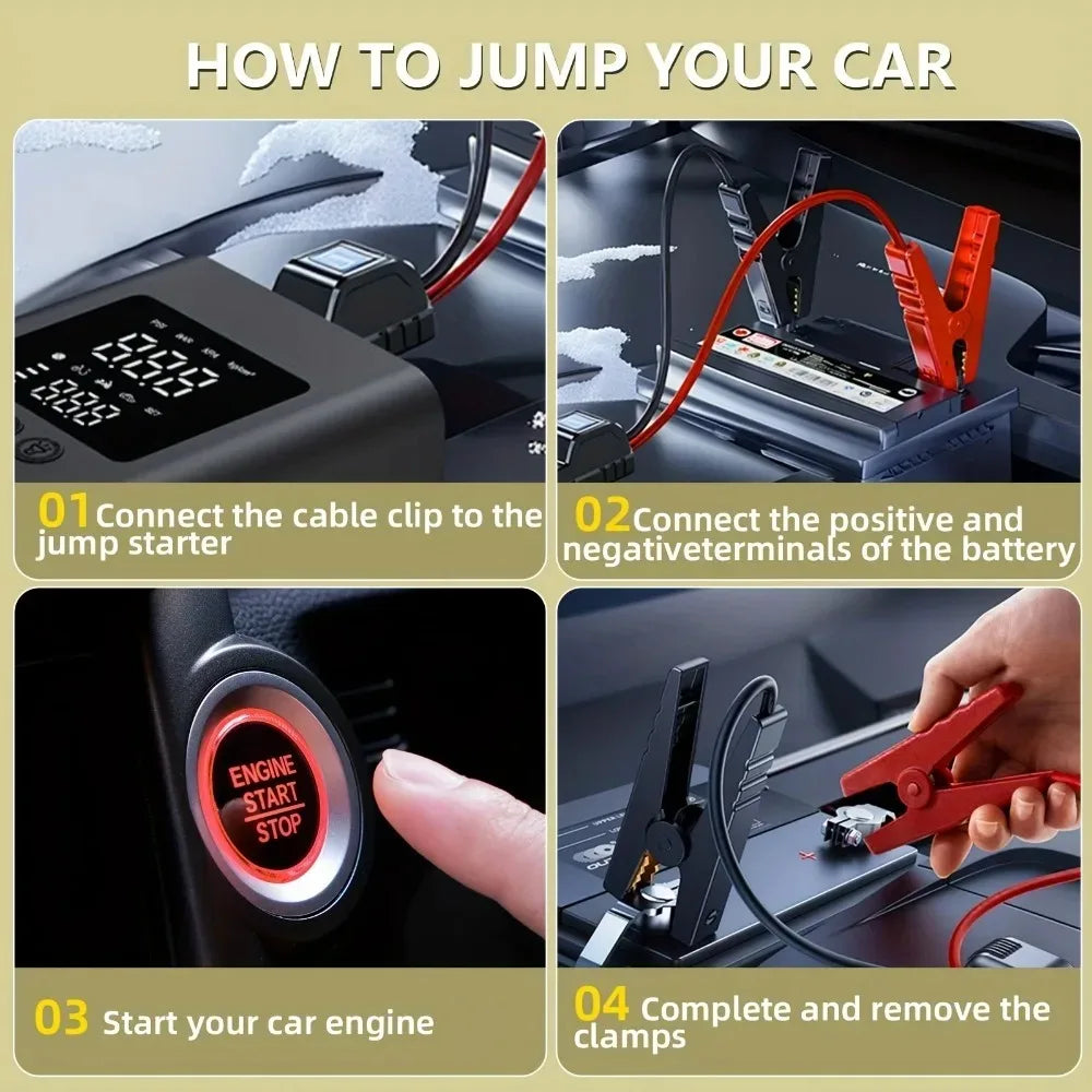 Jump Starter With Air Pump Car Jump Starter 3000A 150 PSI Inflator LED Light Fall 2025 Prep