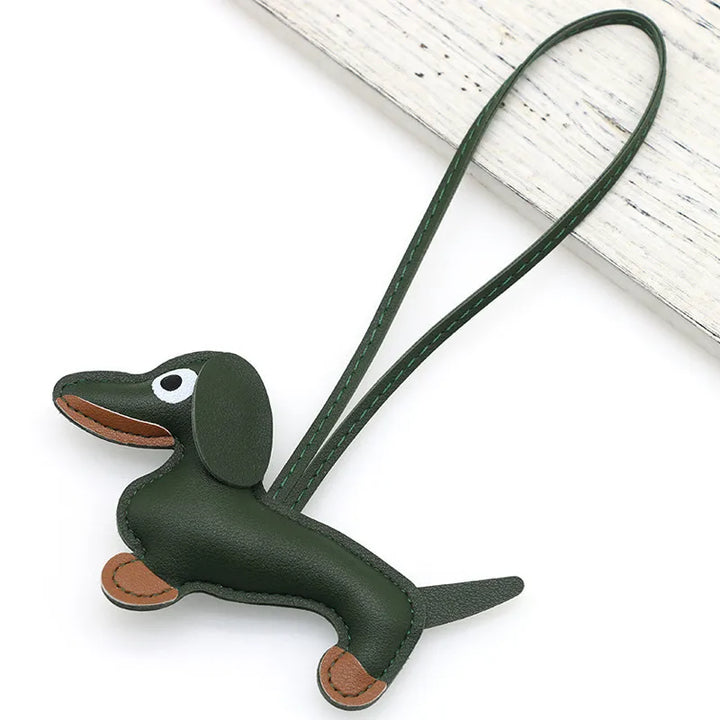 Dachshund Pu Leather Bag Charm Baseball Keychain Gift