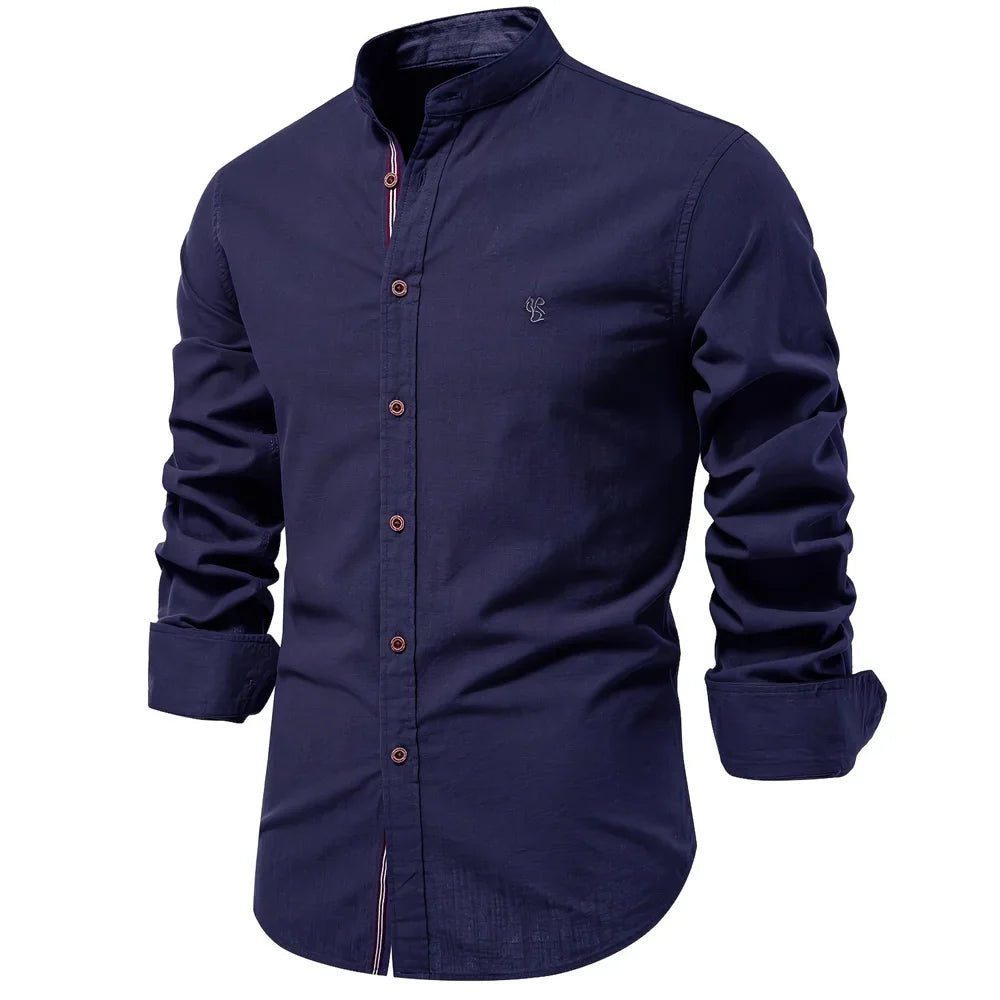 Cotton Long Sleeve Shirt for Men - Solid Color Casual Wear, High Quality