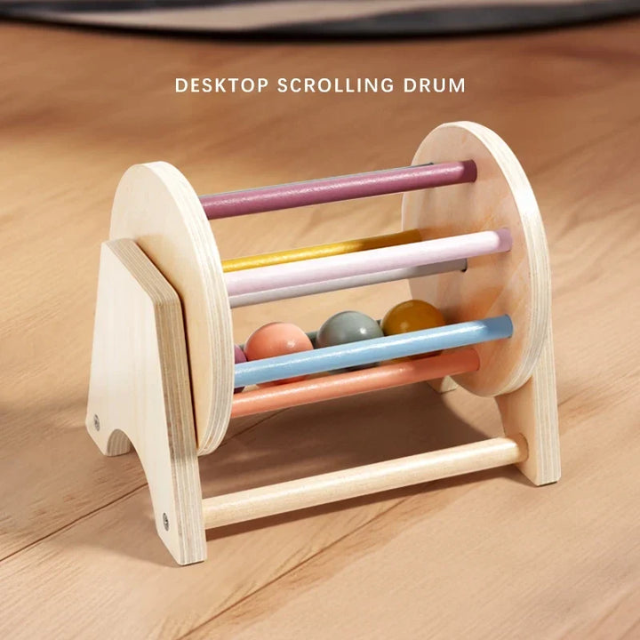 Montessori Wooden Busy Drum Newborn Sensory Toys Learning